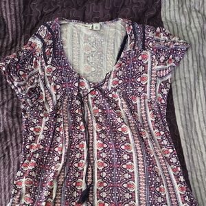Cato Pink and Purple Tie Front Blouse